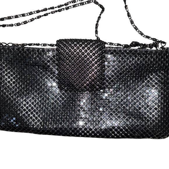 Women's Chain Mail Evening Bag Black Metal Chain Shoulder Strap Vintage - Picture 2 of 7